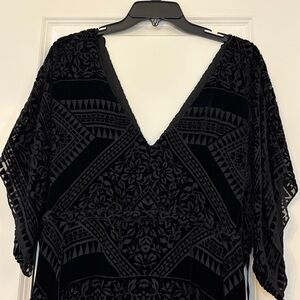 Johnny Was - Jade Black Velvet V-Neck Burnout Pattern Maxi Dress